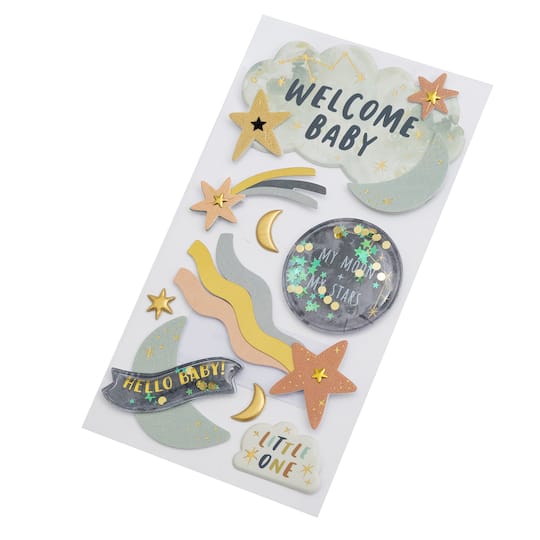 12 Pack: Moon &#x26; Stars Welcome Baby Stickers by Recollections&#x2122;